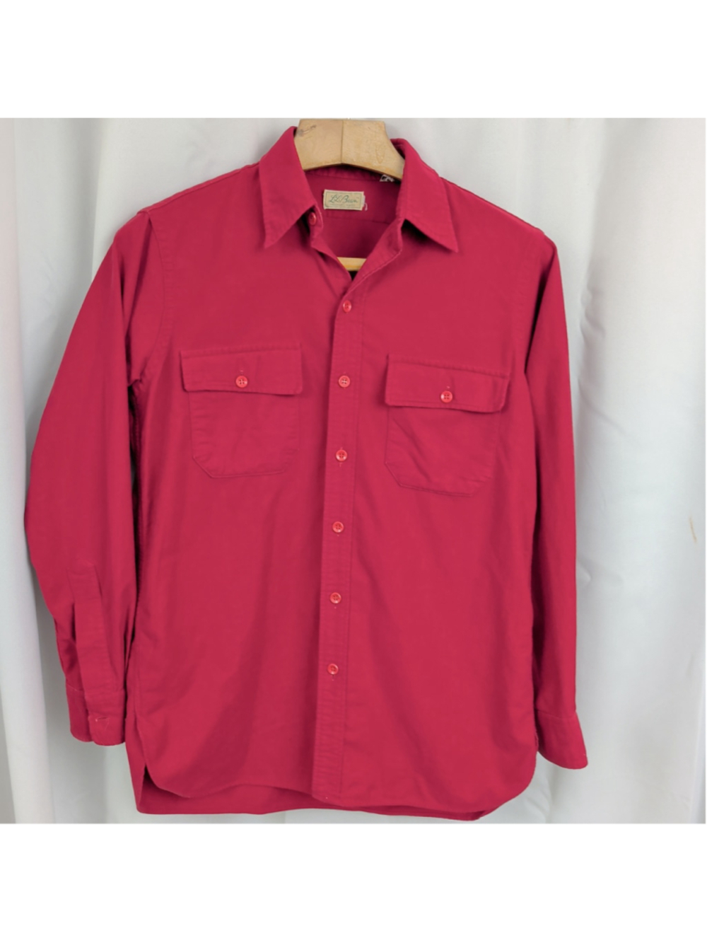 LL Bean Vintage Cursive Label Era Red Chamois Cotton Shirt
